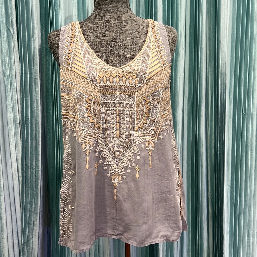 Johnny Was Embroidered Lightweight Boho Tank XS S Medium Flowy